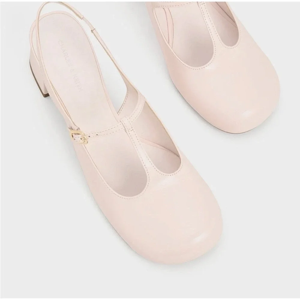 New W/O Box Charles & Keith Slingback Mary Jane Heel Powder Pink